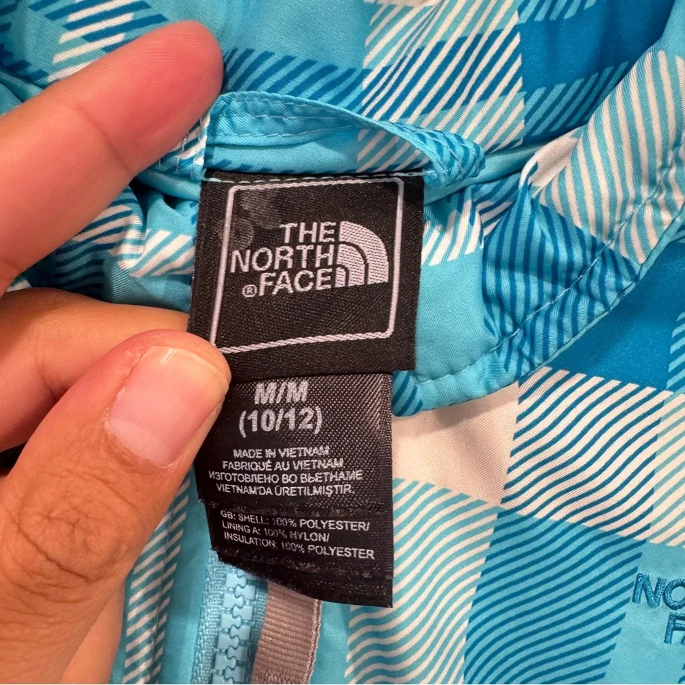 The North Face Checkered Plaid Jacket Kids 10/12 Blue white Winter Snow Outdoor